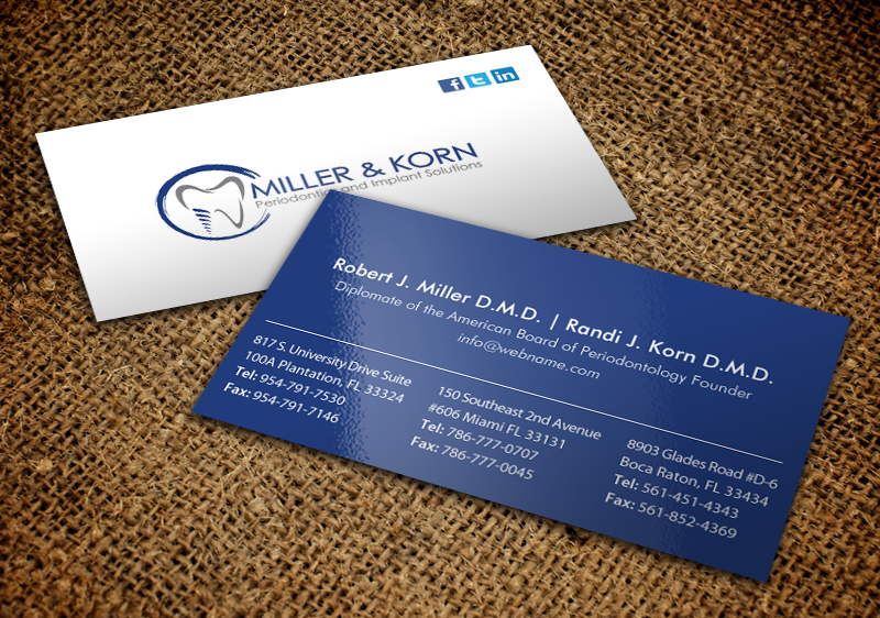 Visitenkarten-Design von chandrayaan.creative für Miller & Korn Periodontics and Implant Solutions | Design #9403825