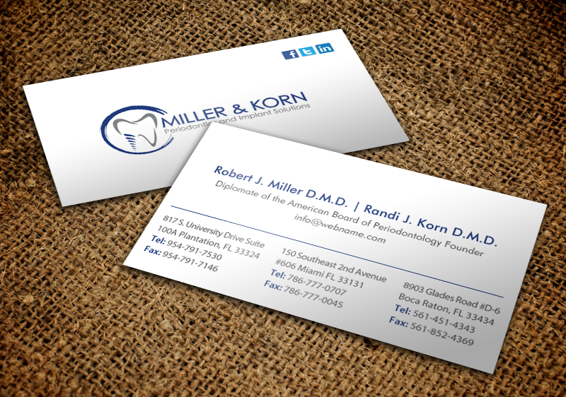 Visitenkarten-Design von chandrayaan.creative für Miller & Korn Periodontics and Implant Solutions | Design #9403828