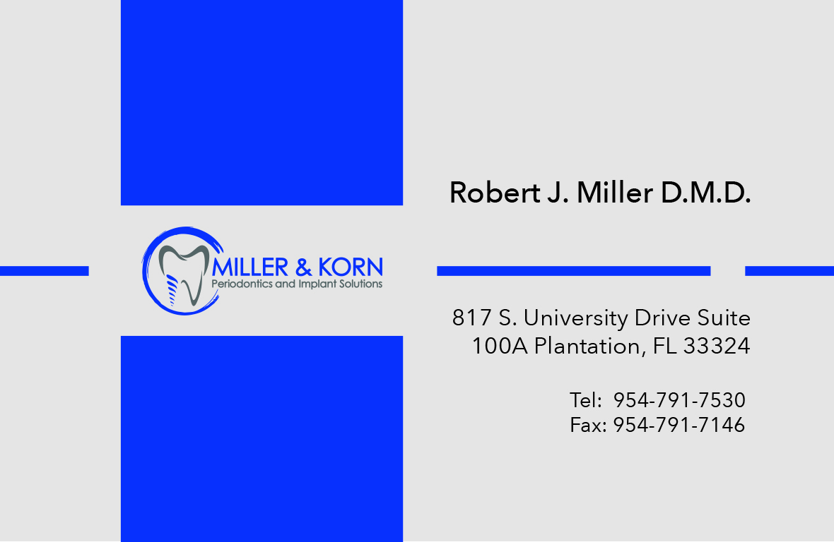 Visitenkarten-Design von Kelly Ong für Miller & Korn Periodontics and Implant Solutions | Design #9382355