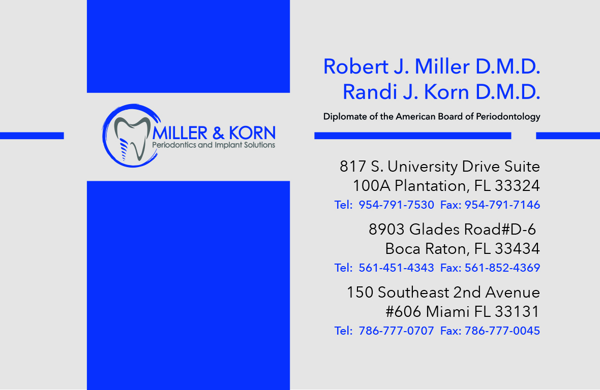 Business Card Design by Kelly Ong for Miller & Korn Periodontics and Implant Solutions | Design #9393402