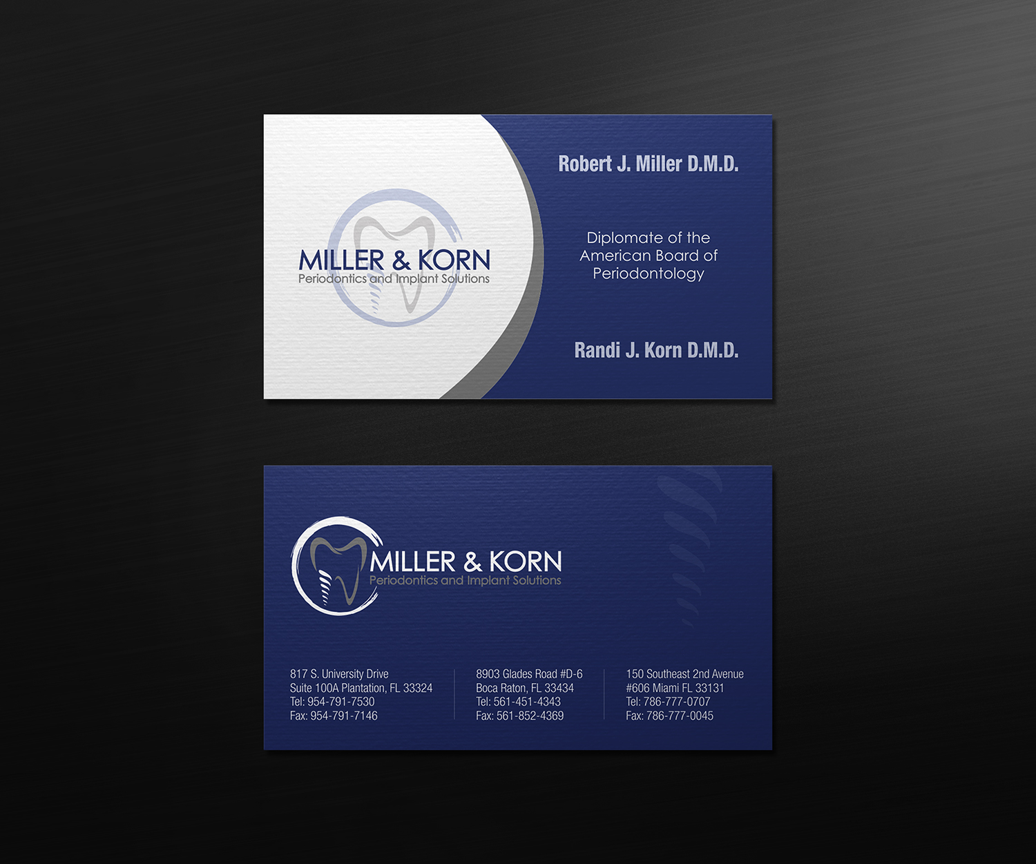 Visitenkarten-Design von logodentity für Miller & Korn Periodontics and Implant Solutions | Design #9364414