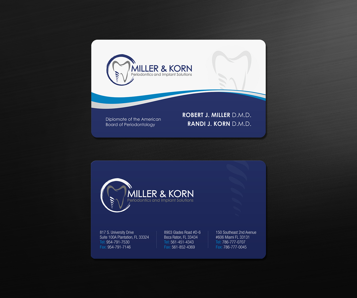 Visitenkarten-Design von logodentity für Miller & Korn Periodontics and Implant Solutions | Design #9364727