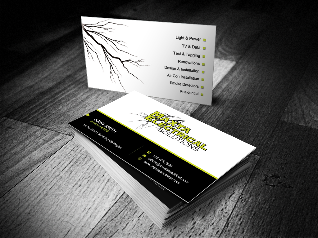 Business Card Design by Sarah Mathews for Maxta Electrical Solutions | Design #2055189