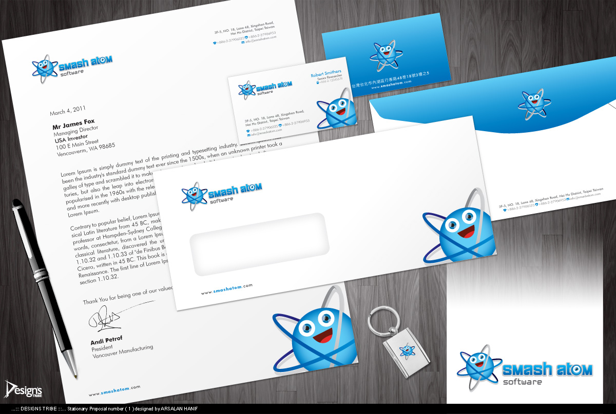 Stationery Design by DesignsTRIBE for Smash Atom Software | Design #417825