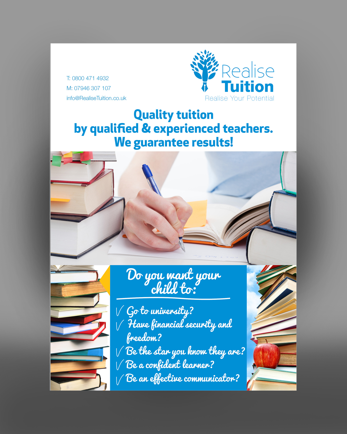 Flyer Design by INGA DESIGN for Realise Tuition | Design #9430278