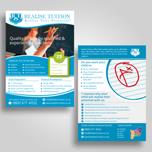 Diseño de Flyer por Nightmist para Realise Tuition | Diseño: #9494591