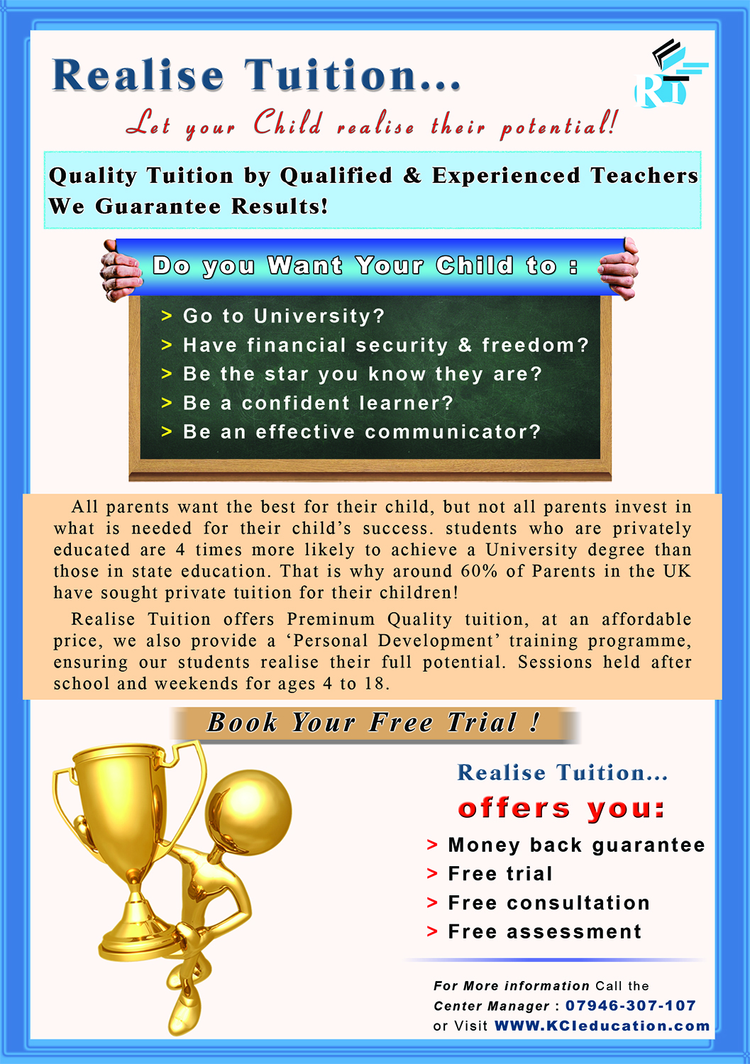 Flyer Design by Graphic pot for Realise Tuition | Design #9438488