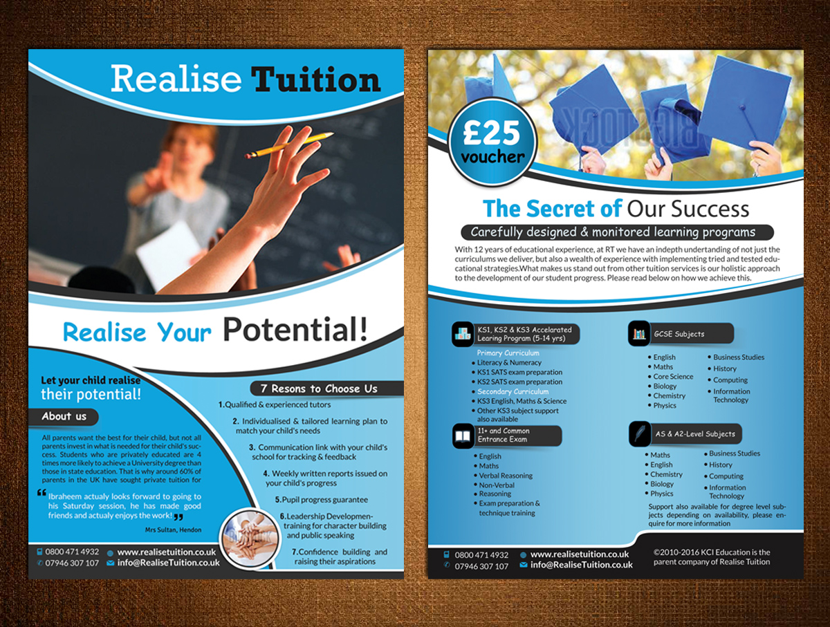 Flyer Design by creative.bugs for Realise Tuition | Design #9484813