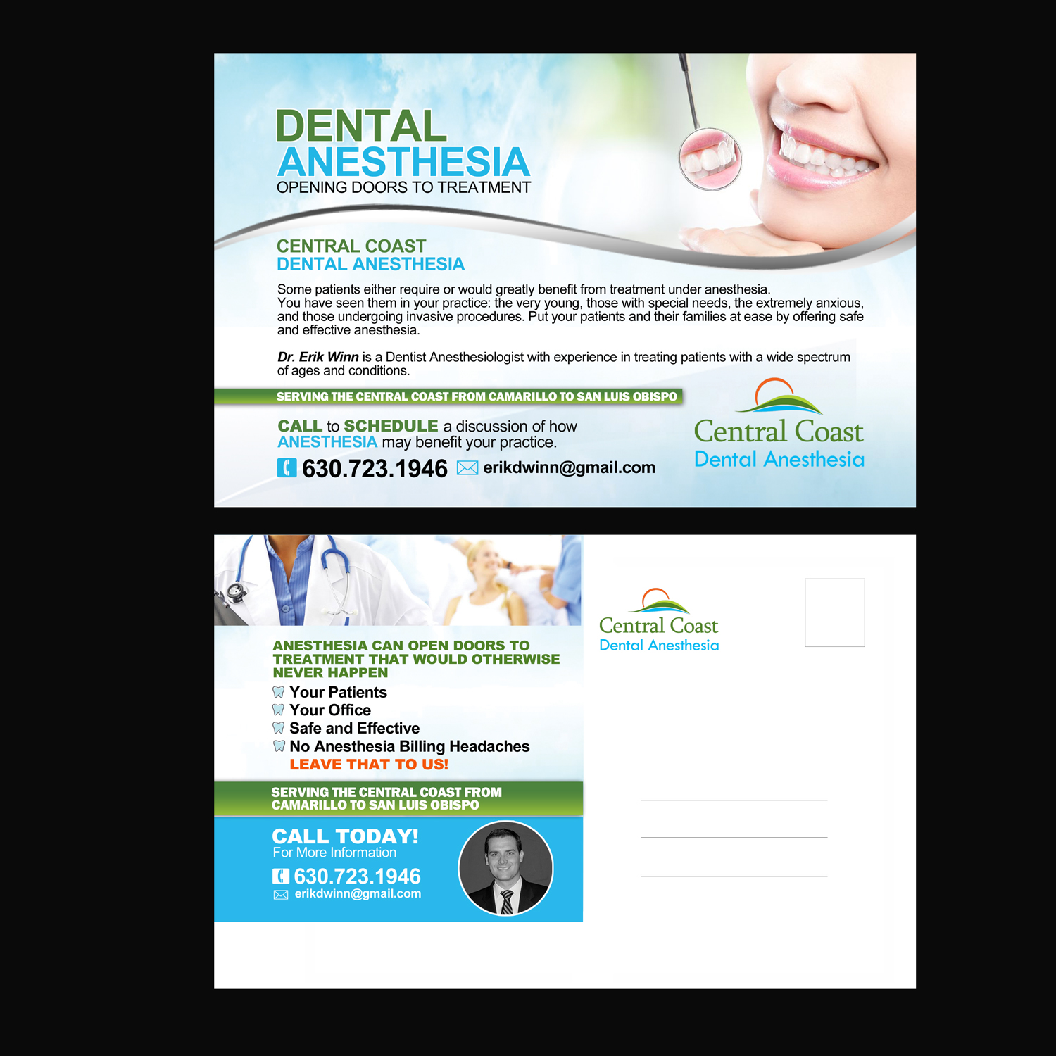 Postcard Design by NatPearlDesigns for Central Coast Dental Anesthesia | Design #9486685