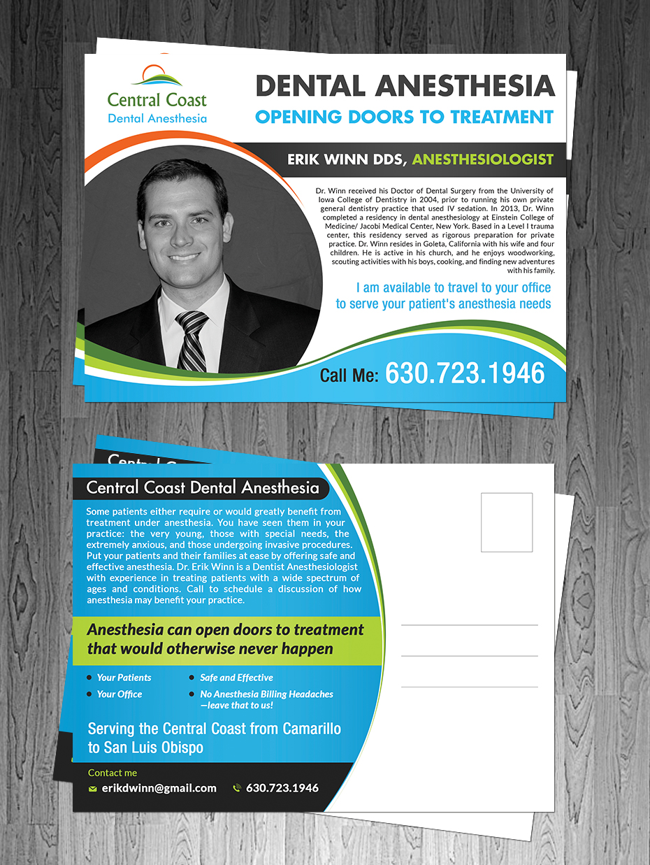 Postcard Design by debdesign for Central Coast Dental Anesthesia | Design #9464534