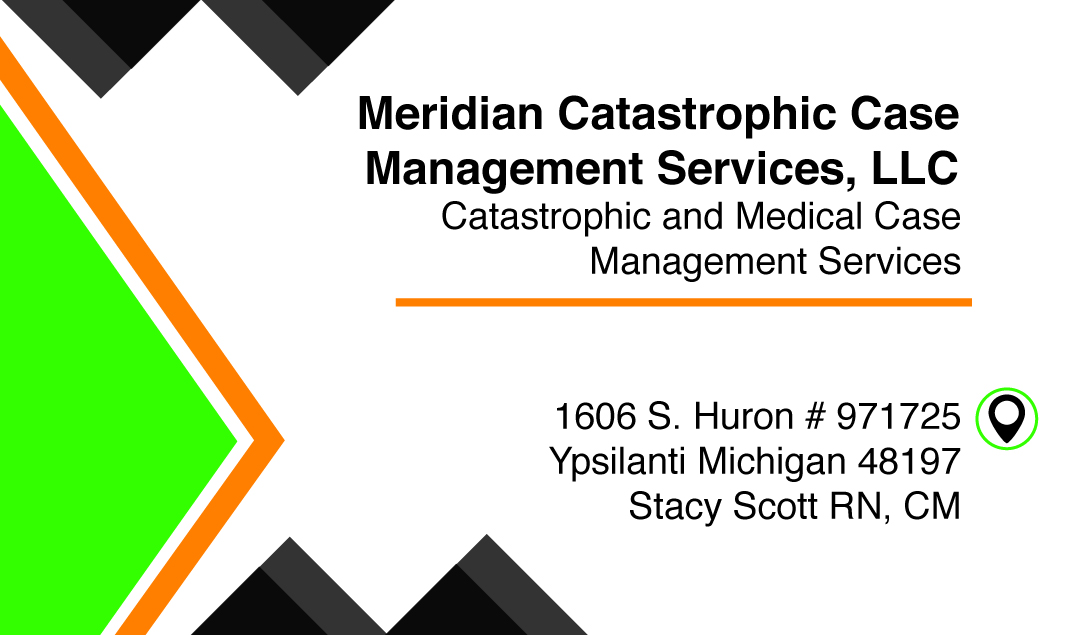 Diseño de Tarjeta de Presentación por tgsantos para Meridian Catastrophic Case Management Services LLC | Diseño #9448010