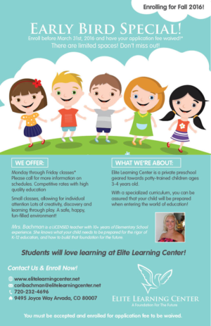 Diseño de Flyer por jktopacio para Elite Learning Center | Diseño #9478727