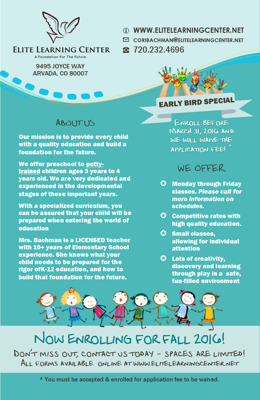 Diseño de Flyer por citygirl17 para Elite Learning Center | Diseño #9482258
