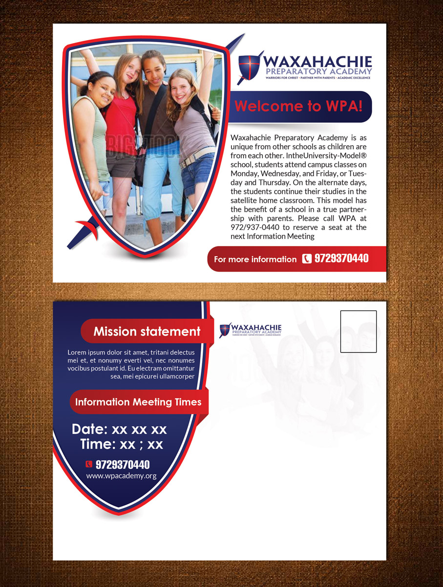 Postkarten-Design von creative.bugs für Waxahachie Preparatory Academy | Design #9858273