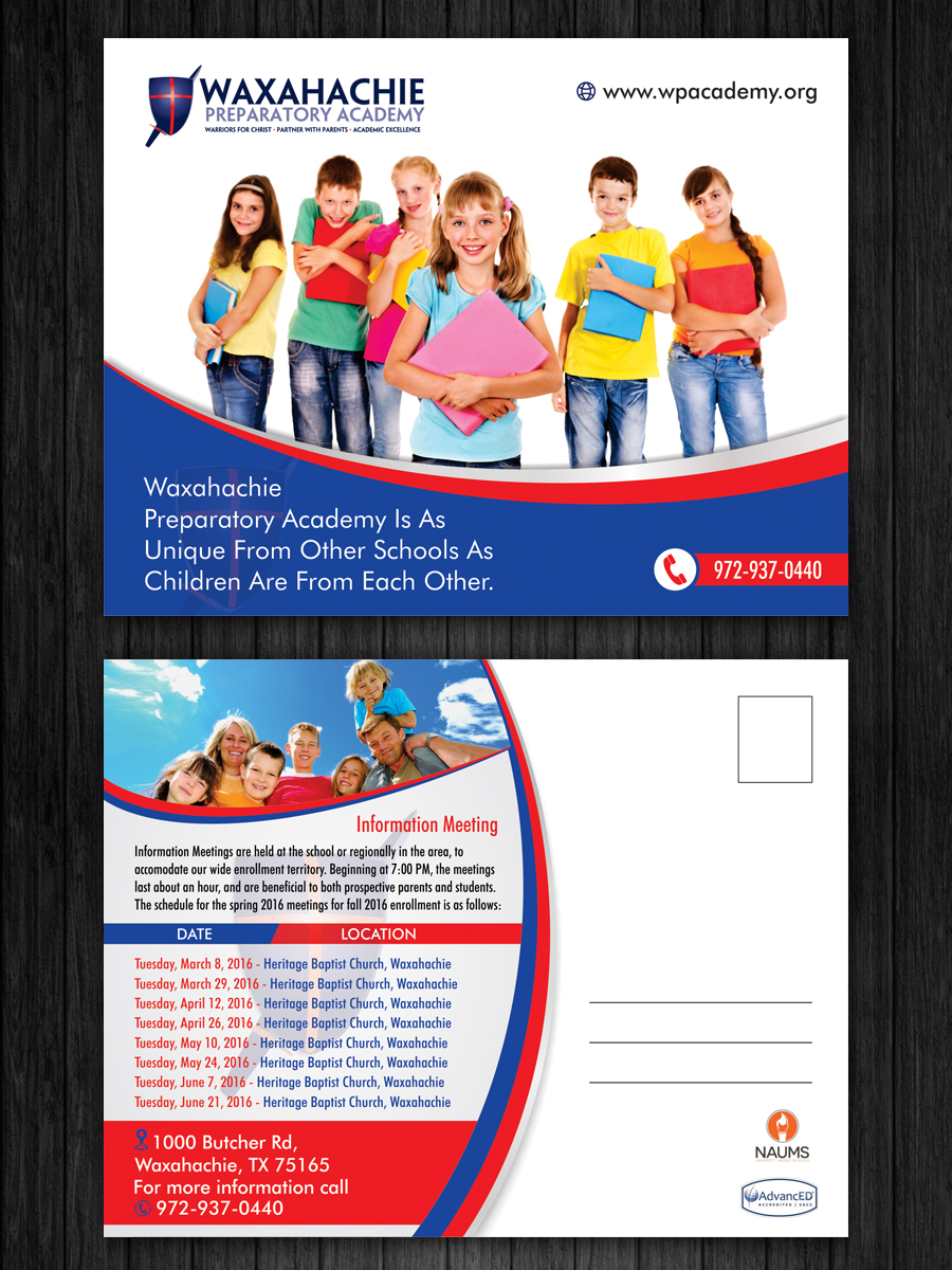 Postcard Design by ecorokerz for Waxahachie Preparatory Academy | Design #9853827