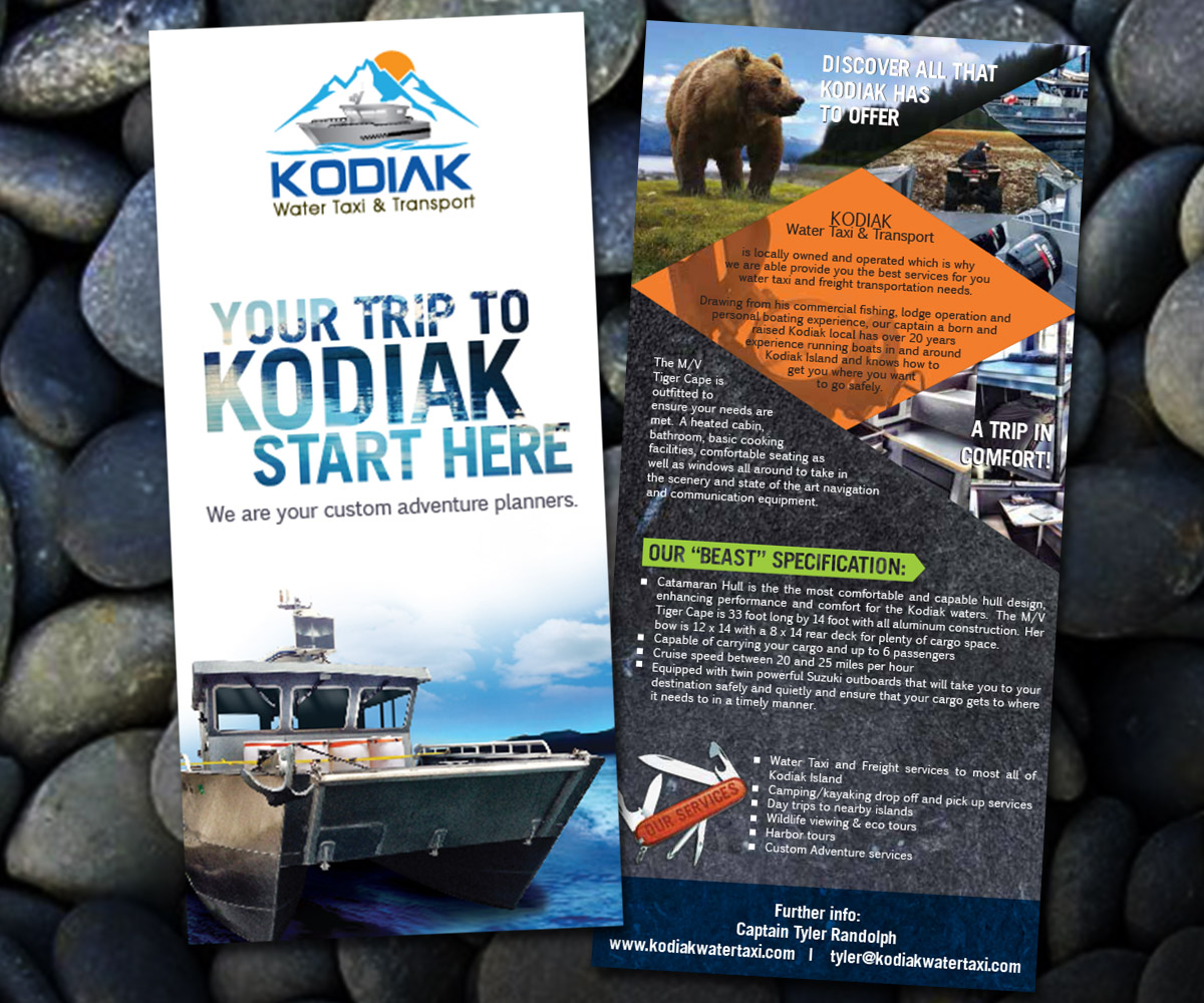 Flyer-Design von bims für Kodiak Water Taxi and Transport | Design #9814640