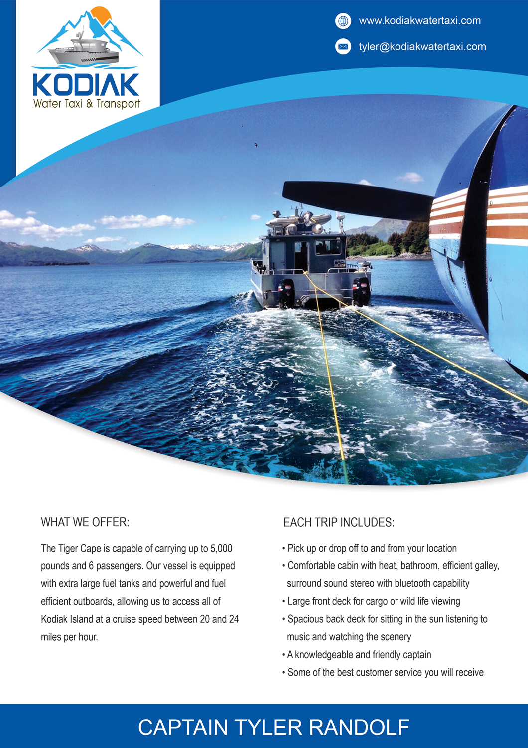Flyer-Design von aniep für Kodiak Water Taxi and Transport | Design #9522598
