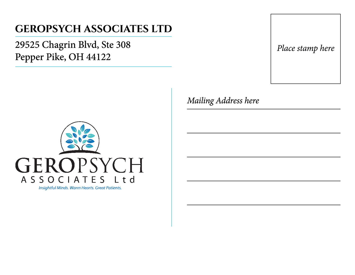 Postcard Design by RoundYellow for GeroPsych Associates, Ltd | Design #9490994