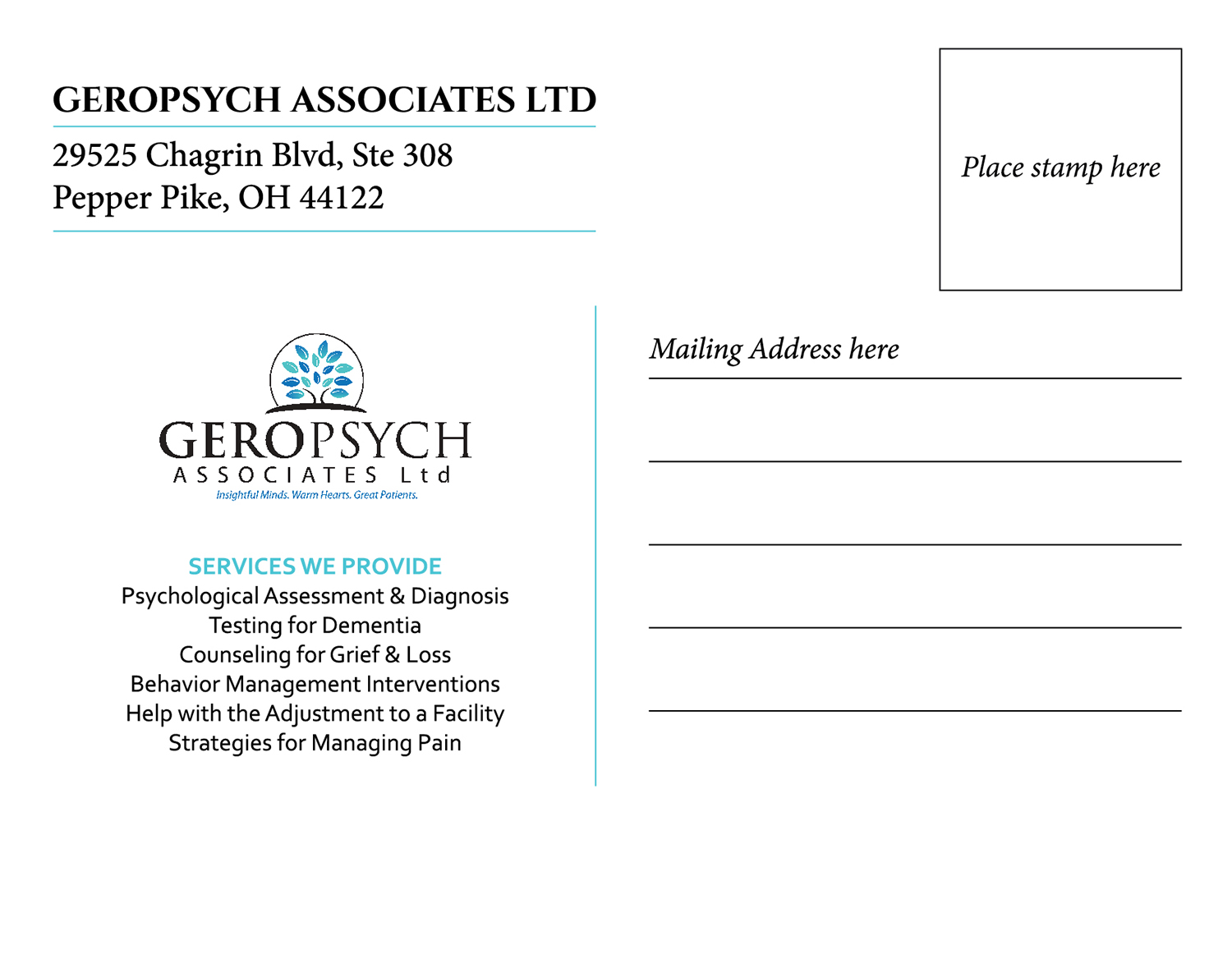 Postcard Design by RoundYellow for GeroPsych Associates, Ltd | Design #9511678