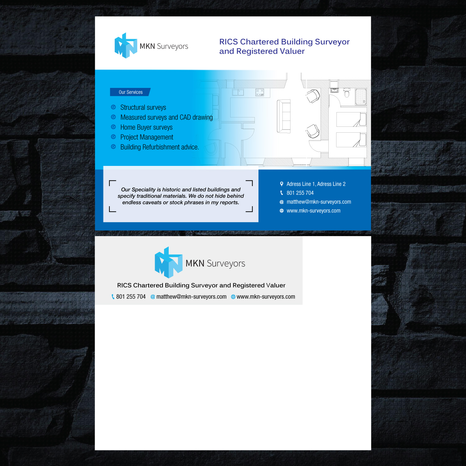 Design de Carte Postale par GMWIRE pour MKN Surveyors | Design #9588553