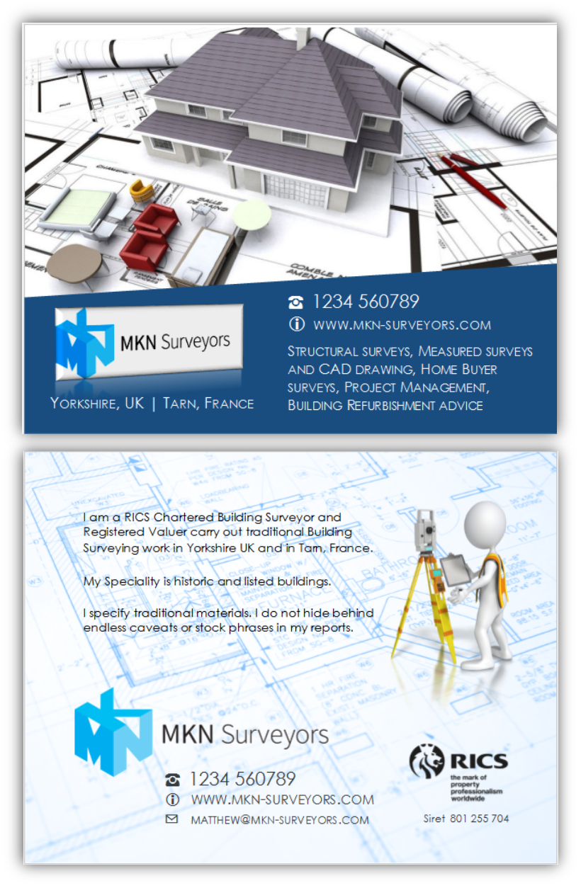Postcard Design by citygirl17 for MKN Surveyors | Design #9590405