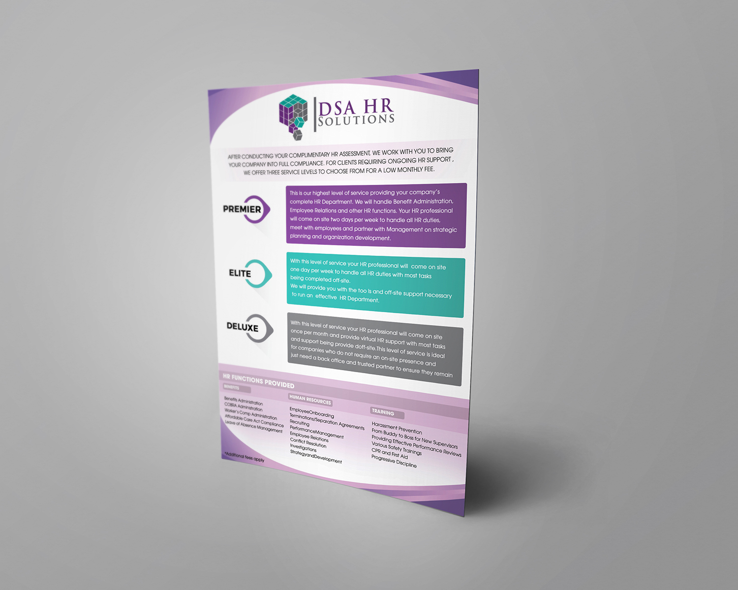 Brochure Design by B L X C K_R X I N B O W for DSA HR Solutions | Design #9537534