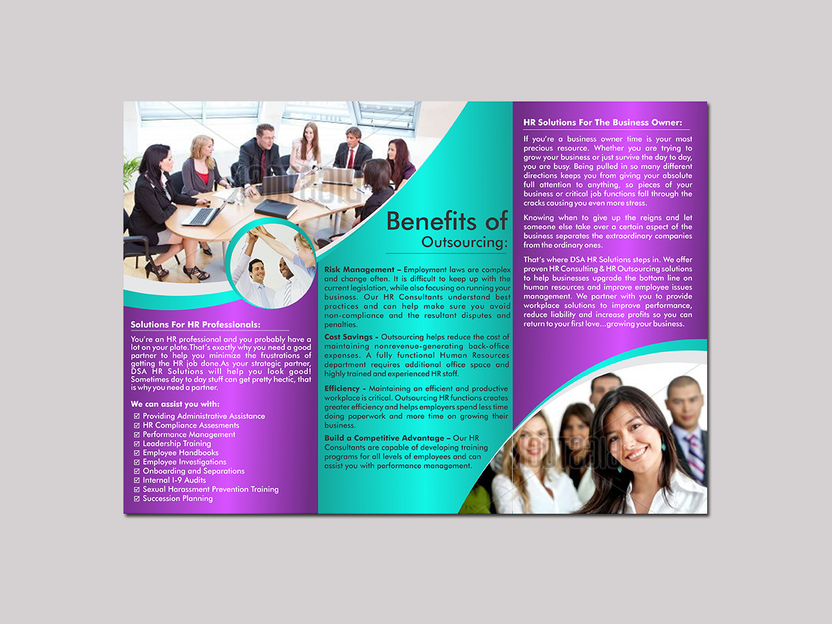 Diseño de Brochure por ecorokerz para DSA HR Solutions | Diseño #9545429