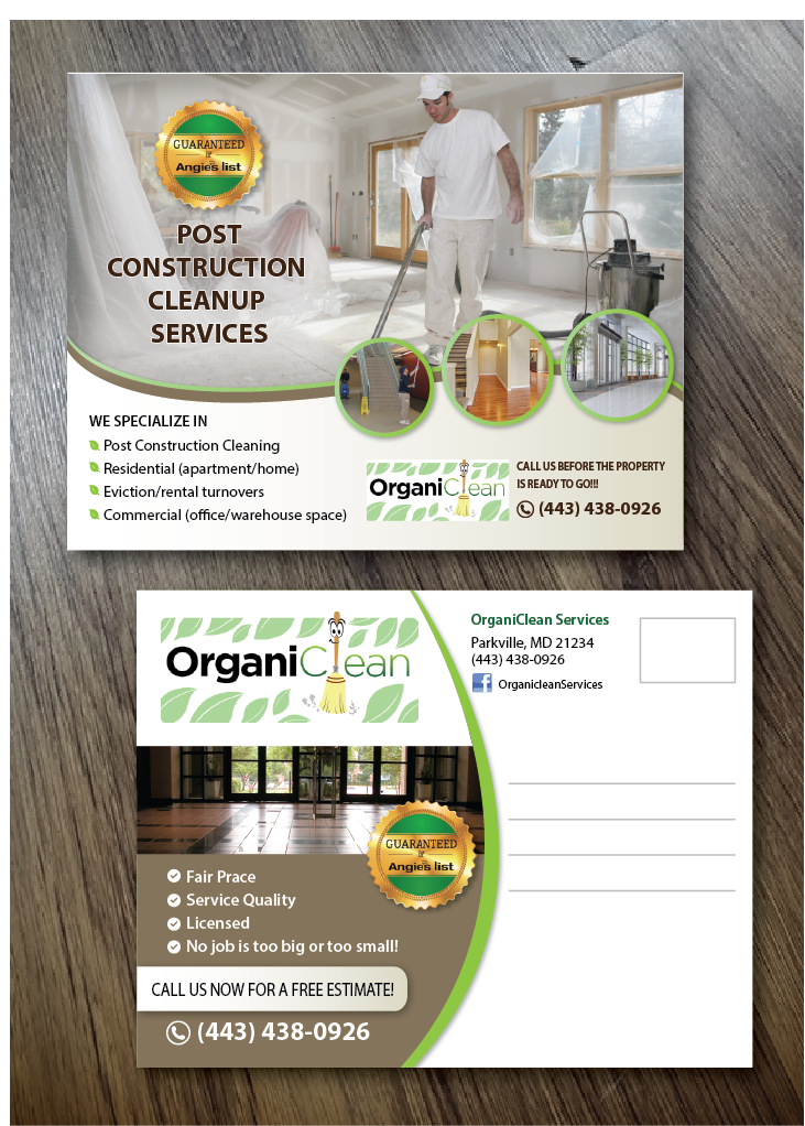 Postcard Design by alex989 for OrganiClean Services | Design #9536374
