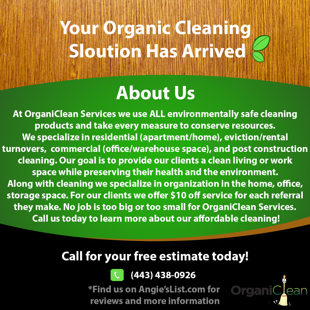 Postcard Design by Jay Curtis Daily for OrganiClean Services | Design #9565917