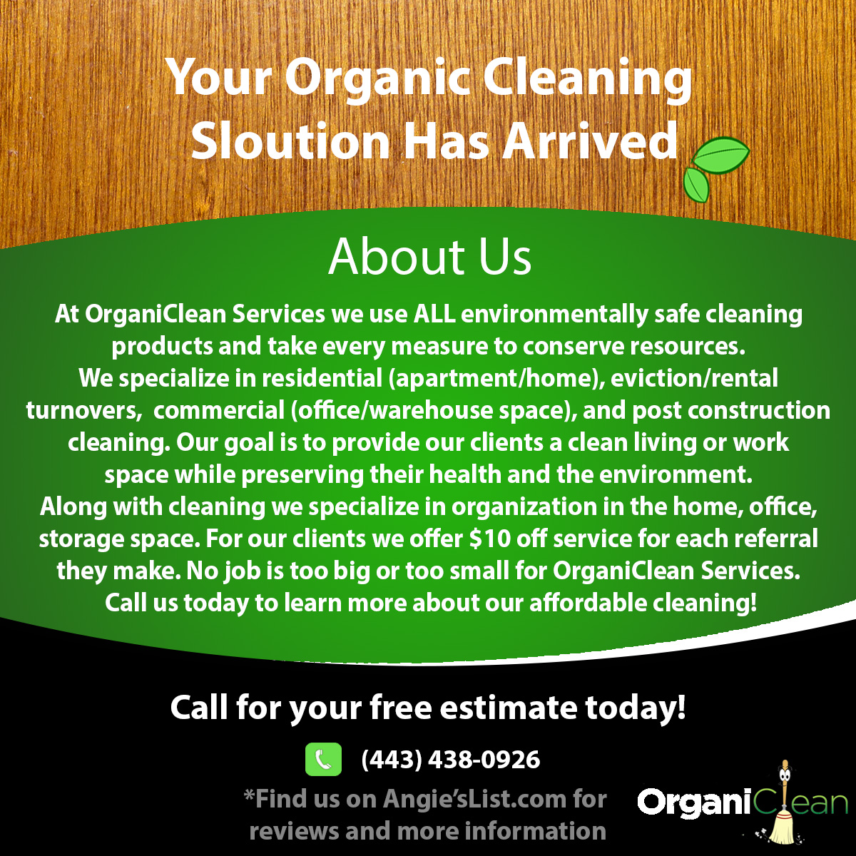 Postcard Design by Jay Curtis Daily for OrganiClean Services | Design #9566163