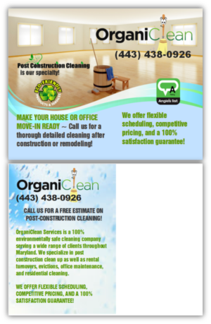 Postcard Design by citygirl17 for OrganiClean Services | Design: #9566940