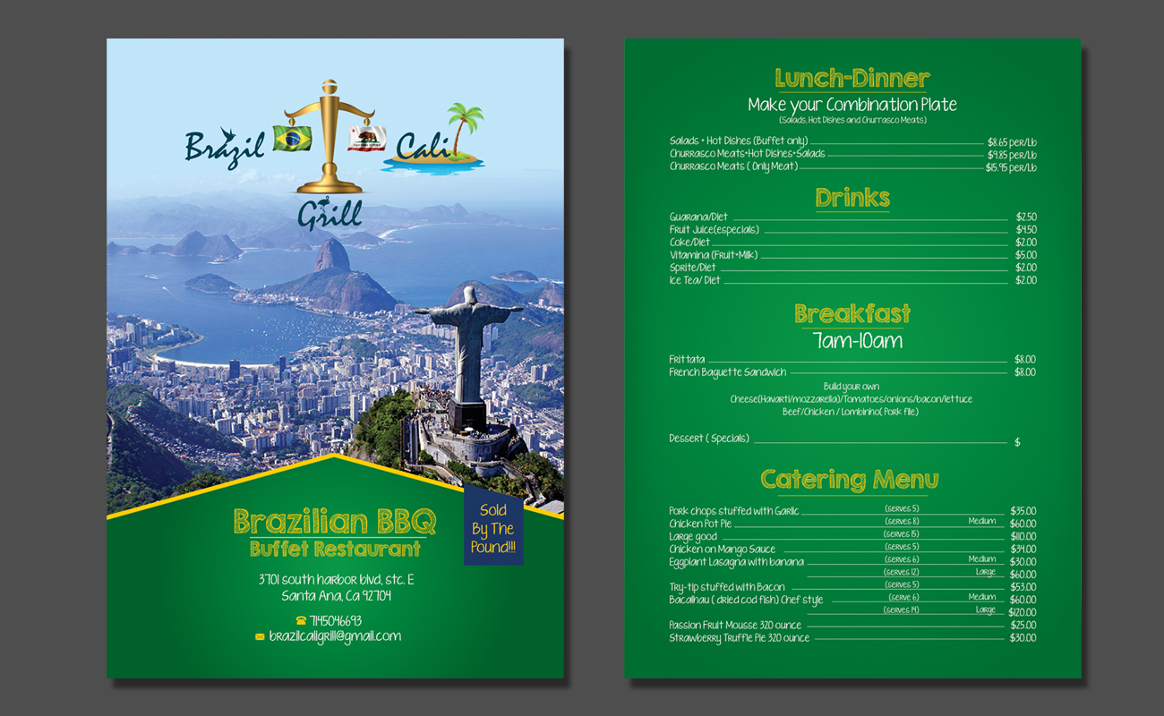 Menü-Design von zoovdesign für Brazilian Cali Grill LLC | Design #9581814