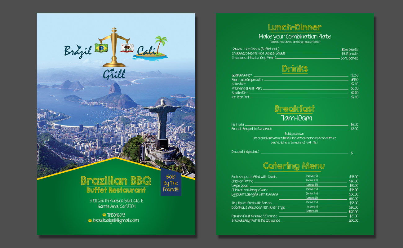 Menu Design by zoovdesign for Brazilian Cali Grill LLC | Design #9592672