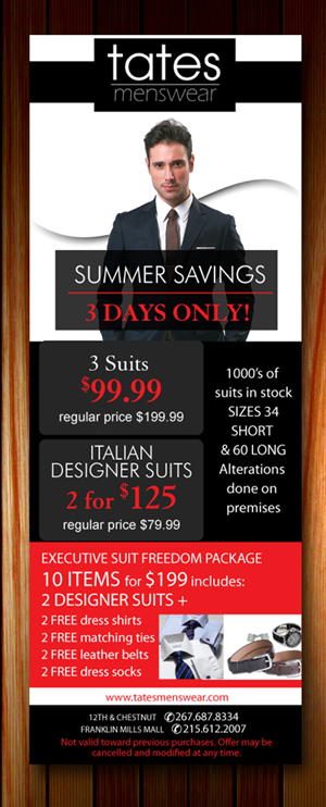 Advertisement Design by Sbss for Tates Menswear | Design: #2092768