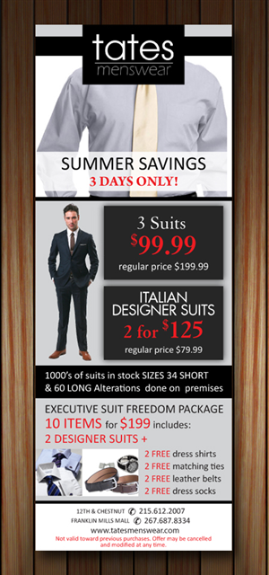 Advertisement Design by Sbss for Tates Menswear | Design: #2093632