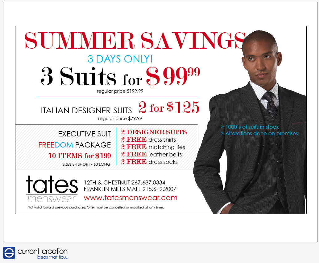 Advertisement Design by Current Creation for Tates Menswear | Design #2087778