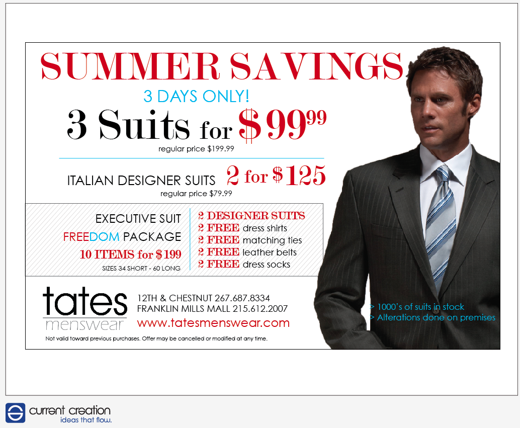 Advertisement Design by Current Creation for Tates Menswear | Design #2087815