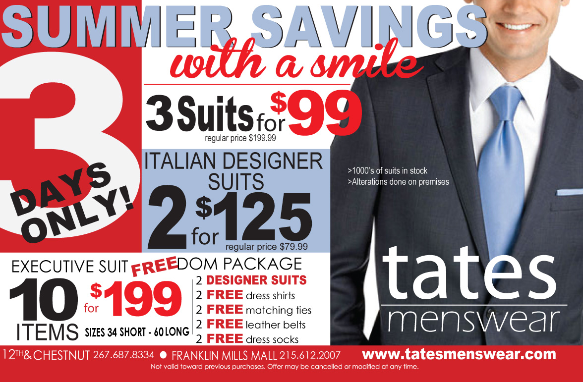 Advertisement Design by Soula Vetter for Tates Menswear | Design #2087922
