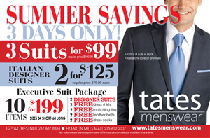 Advertisement Design by Soula Vetter for Tates Menswear | Design: #2117014