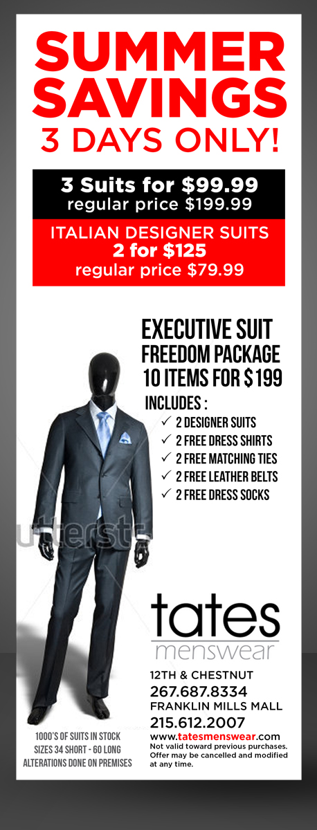 Advertisement Design by jgeoinbox for Tates Menswear | Design #2088924