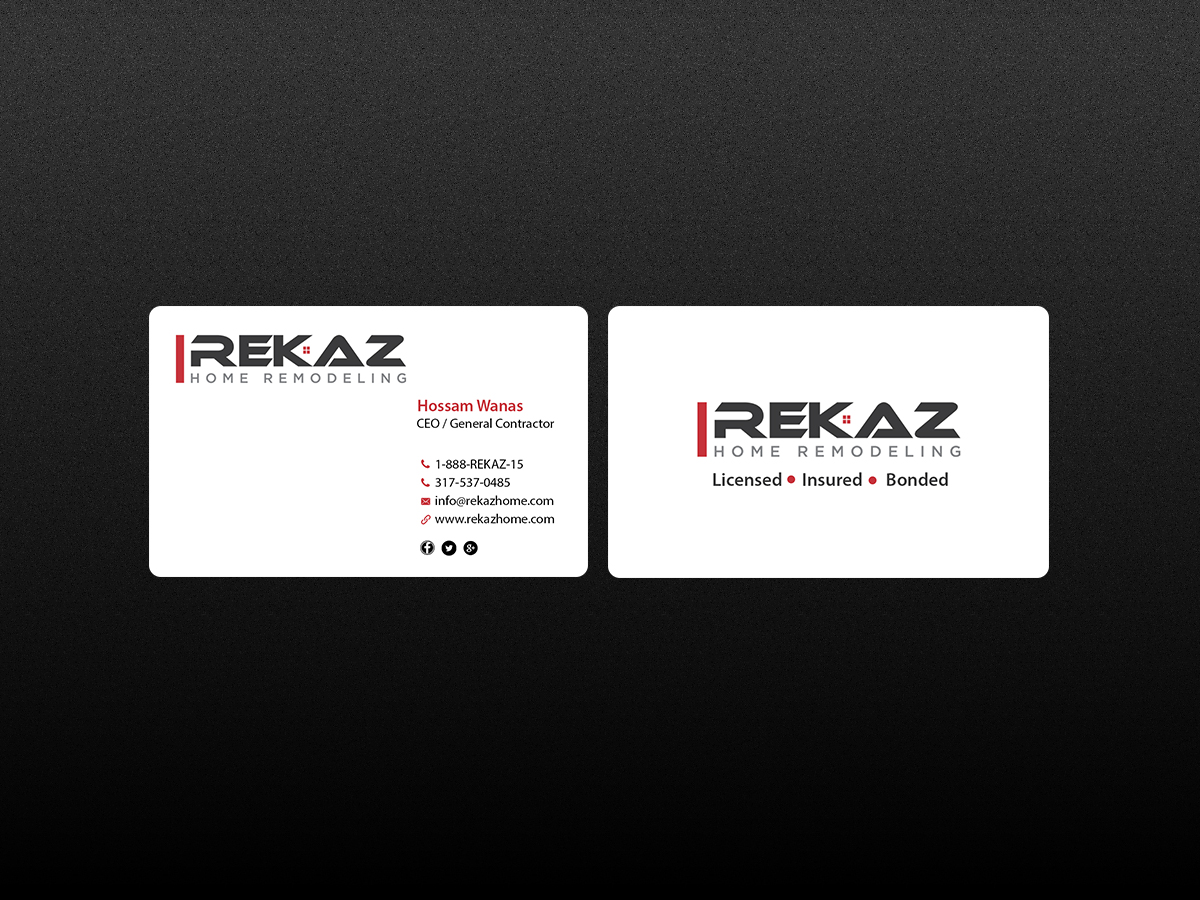 Diseño de Tarjeta de Presentación por Creations Box 2015 para rekaz llc | Diseño #9581699