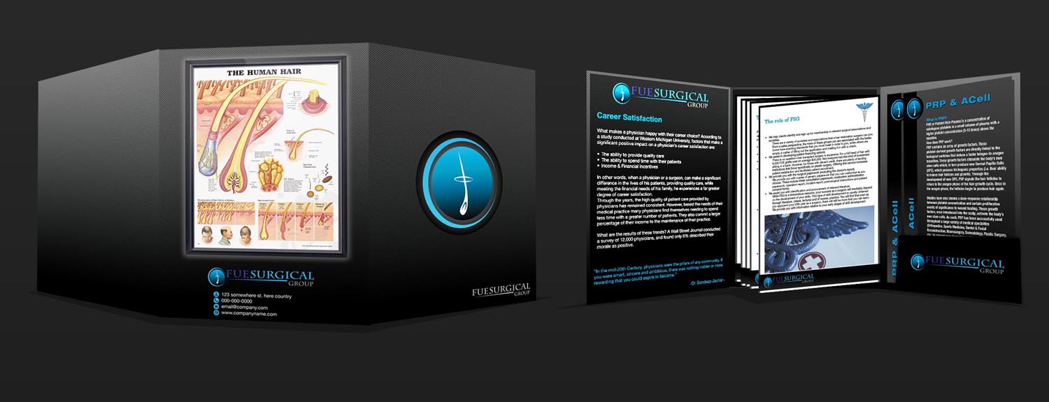 Catalogue Design by peejay for FUE Surgical Group | Design #9858801