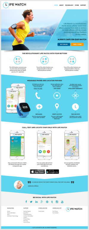 website design of a new wearable phone/gps called Life Watch | Web Design by -Marc-