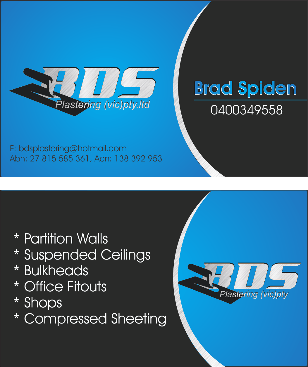 Diseño de Tarjeta de Presentación por FORTUNESigns para bds plastering (vic) pty.ltd | Diseño: #2119438