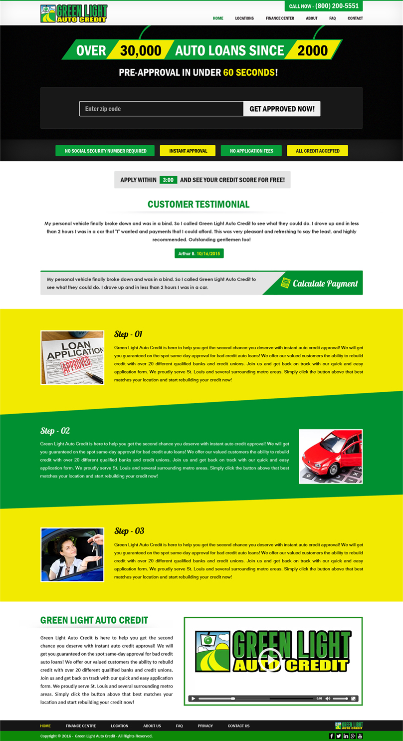 Modern Bold Loan Web Design for Green Light Auto Credit