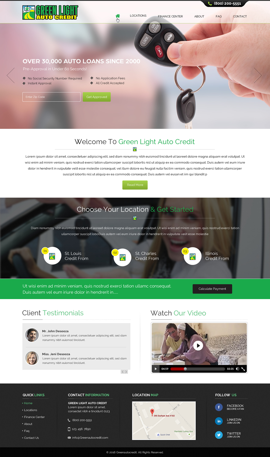 Modern Bold Loan Web Design for Green Light Auto Credit