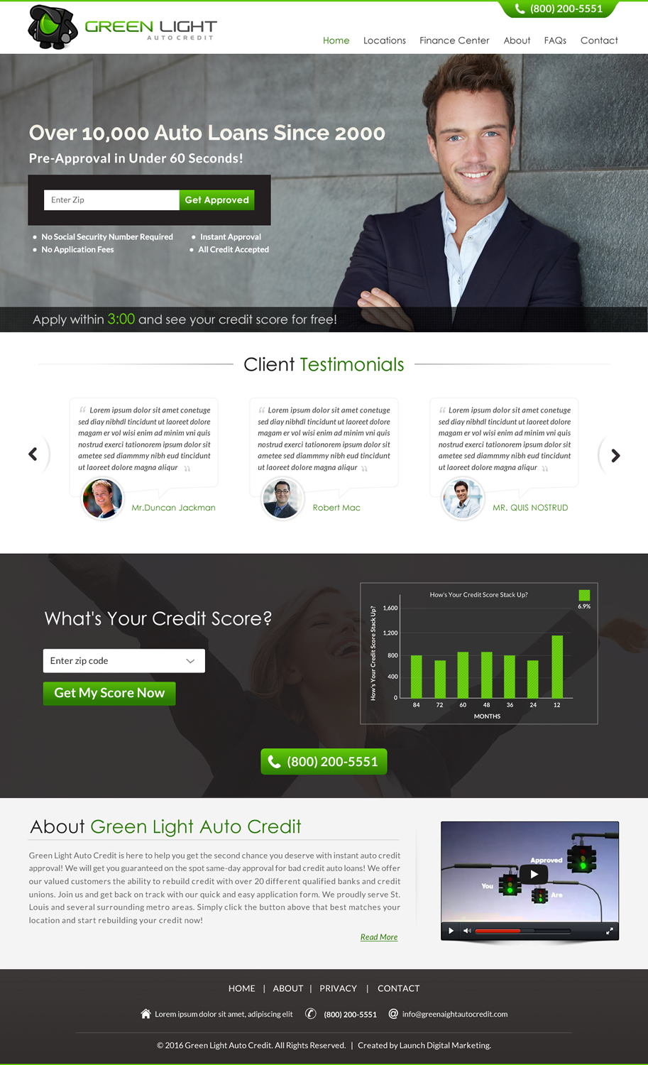 Modern Bold Loan Web Design for Green Light Auto Credit