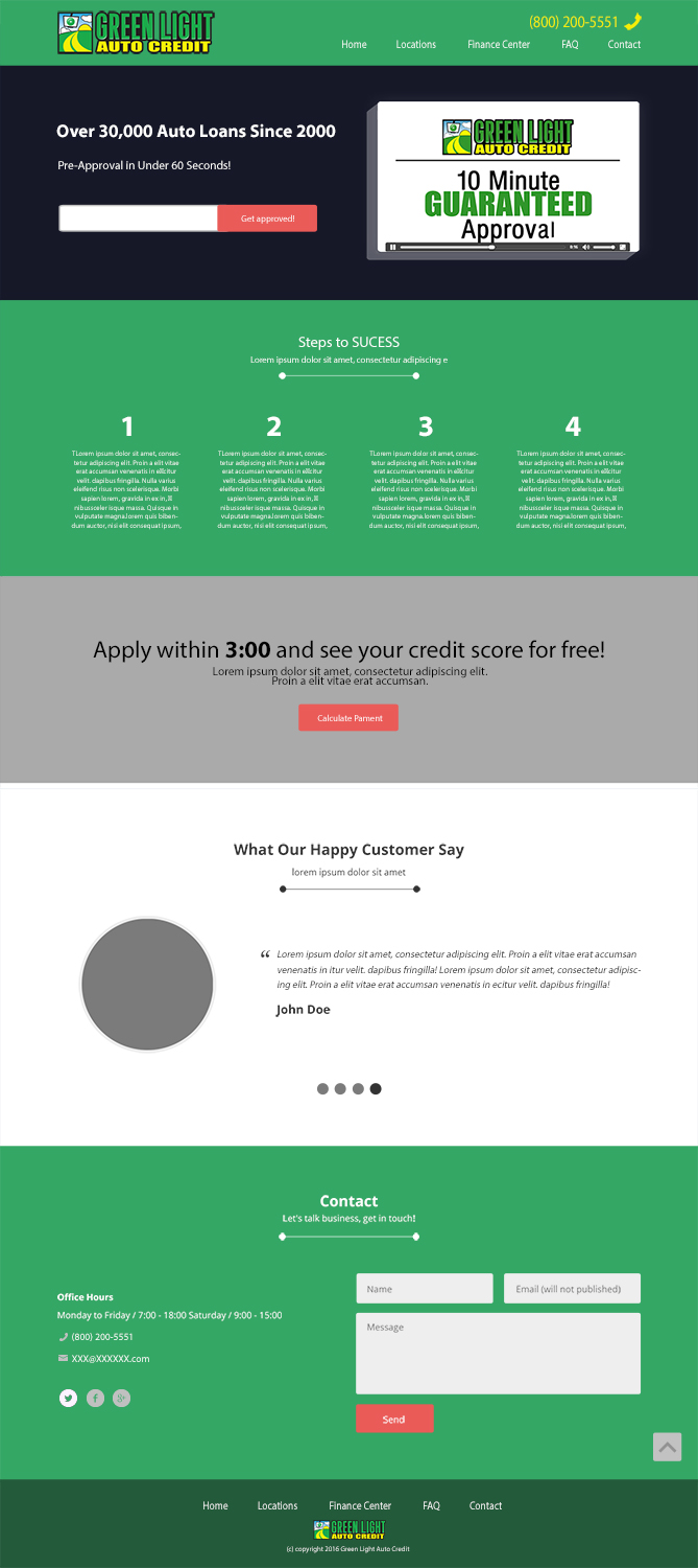 Modern Bold Loan Web Design for Green Light Auto Credit