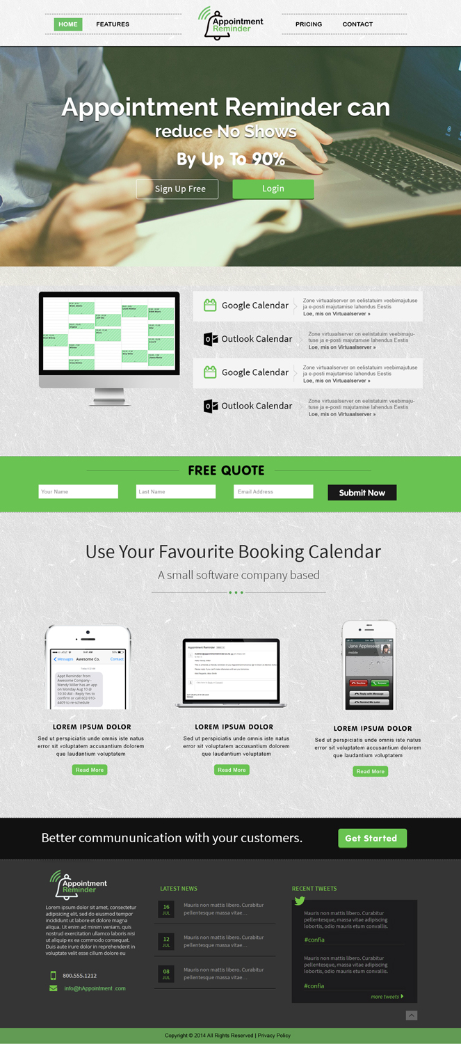 Landing Page Design by webxvision for Appointment Reminder | Design #9798005