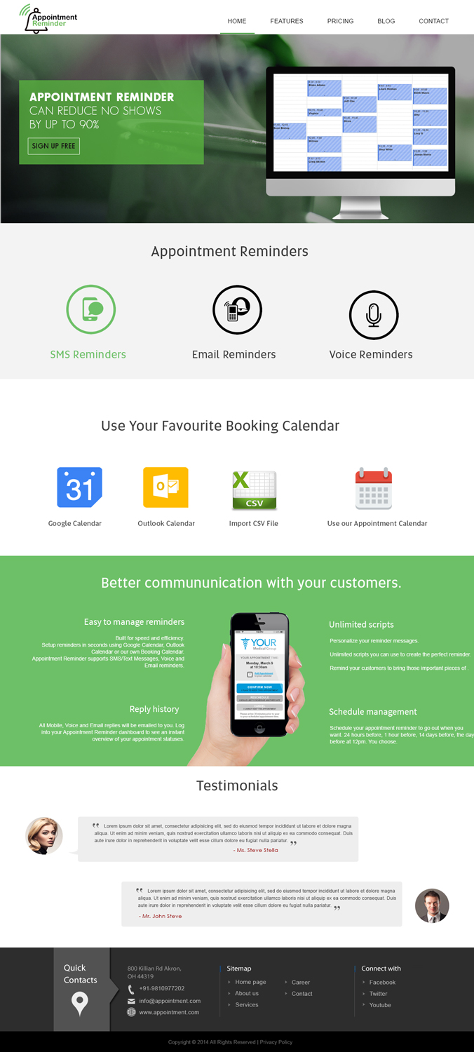 Landing Page Design by webxvision for Appointment Reminder | Design #9812416